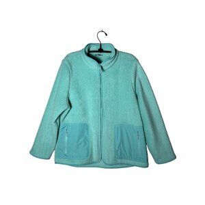 Talbots Womens Size L Petite Mint Green Zip Up Fleece Long Steeve Jacket Sweater